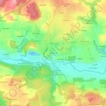 Mapa topográfico Le Scaouet, altitud, relieve