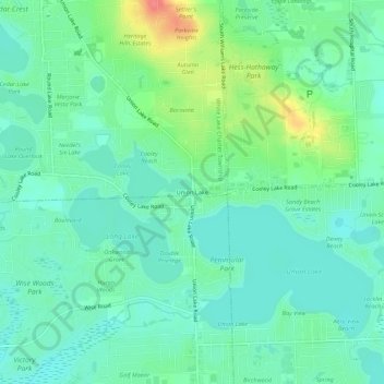 Mapa topográfico Union Lake, altitud, relieve