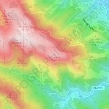 Mapa topográfico Argalario, altitud, relieve
