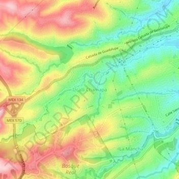 Mapa topográfico Izcalli Chamapa, altitud, relieve