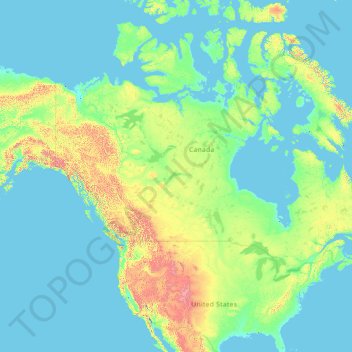 Mapa topográfico América del Norte, altitud, relieve