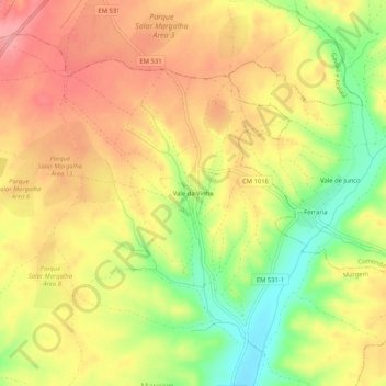 Mapa topográfico Vale da Vinha, altitud, relieve