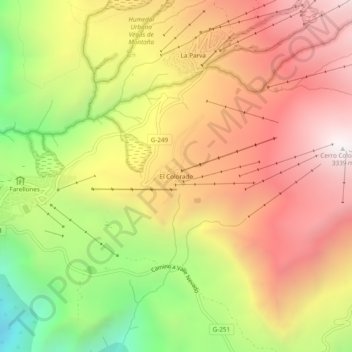 Mapa topográfico El Colorado, altitud, relieve