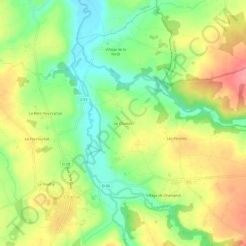 Mapa topográfico Le Cluzeau, altitud, relieve