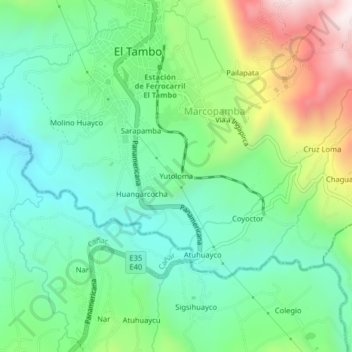 Mapa topográfico Yutoloma, altitud, relieve