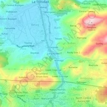 Mapa topográfico Little Flower, altitud, relieve