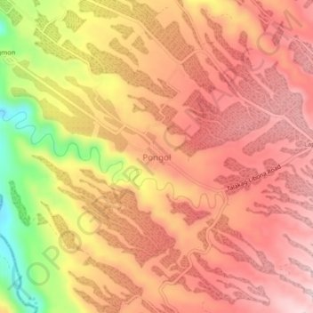 Mapa topográfico Pongol, altitud, relieve