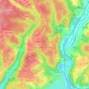 Mapa topográfico La Sauge, altitud, relieve