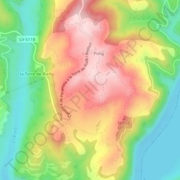 Mapa topográfico Planes de Polig, altitud, relieve
