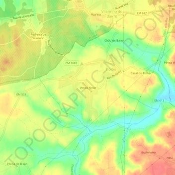 Mapa topográfico Venda Nova, altitud, relieve