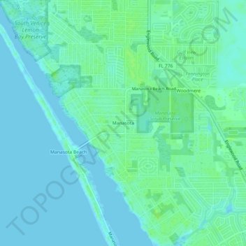 Mapa topográfico Manasota, altitud, relieve