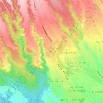 Mapa topográfico La Parota, altitud, relieve
