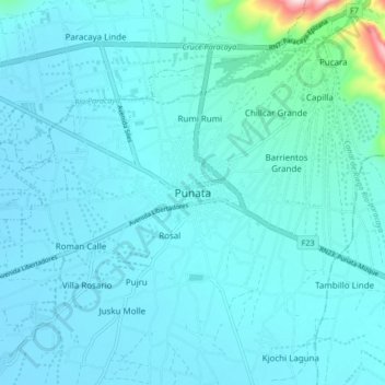 Mapa topográfico Punata, altitud, relieve