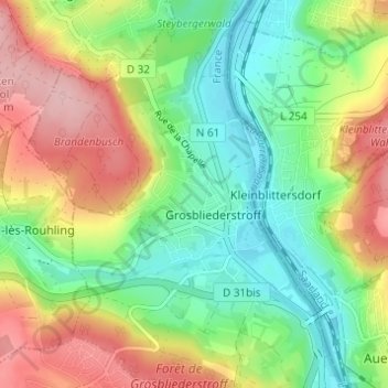 Mapa topográfico Mess, altitud, relieve