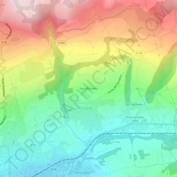 Mapa topográfico Les Allouviers, altitud, relieve