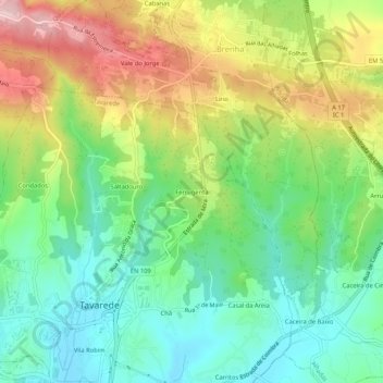 Mapa topográfico Ferrugenta, altitud, relieve