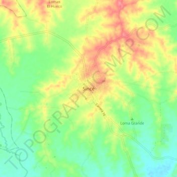 Mapa topográfico Sincé, altitud, relieve