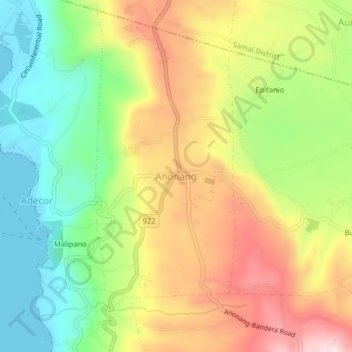 Mapa topográfico Anonang, altitud, relieve