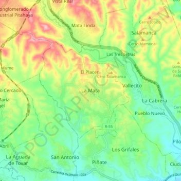 Mapa topográfico La Mata, altitud, relieve