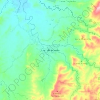 Mapa topográfico Juan de Acosta, altitud, relieve