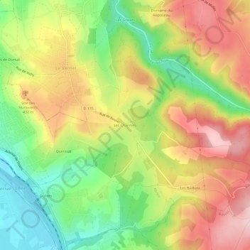 Mapa topográfico Les Charmes, altitud, relieve