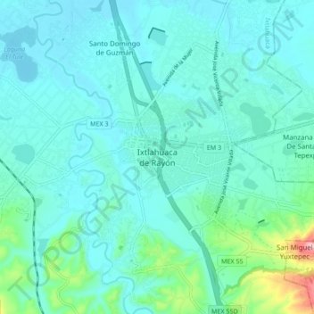 Mapa topográfico Ixtlahuaca de Rayón, altitud, relieve
