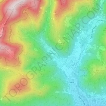 Mapa topográfico Chauveroche, altitud, relieve