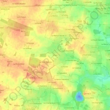 Mapa topográfico Forget, altitud, relieve