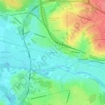 Mapa topográfico Les Bergeries, altitud, relieve