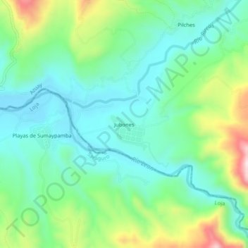 Mapa topográfico Jubones, altitud, relieve