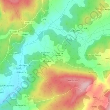 Mapa topográfico Tórdea, altitud, relieve