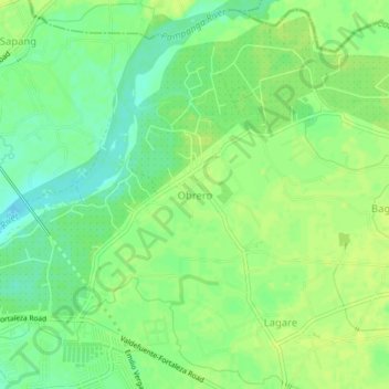 Mapa topográfico Obrero, altitud, relieve