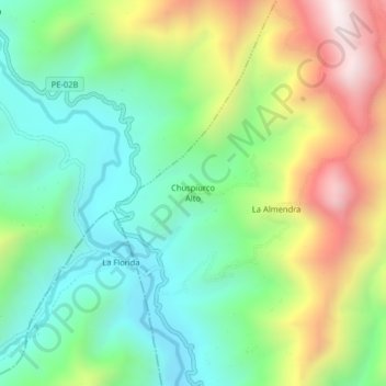 Mapa topográfico Chuspiurco Alto, altitud, relieve