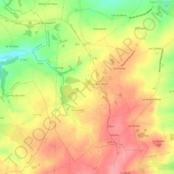 Mapa topográfico Chevelu, altitud, relieve