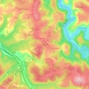 Mapa topográfico Les Vitarelles, altitud, relieve