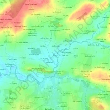 Mapa topográfico Tahan, altitud, relieve