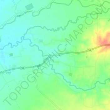 Mapa topográfico Gonzales, altitud, relieve