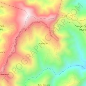Mapa topográfico Los Naranjos, altitud, relieve
