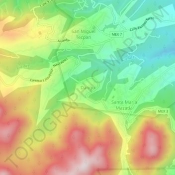 Mapa topográfico Dangu, altitud, relieve