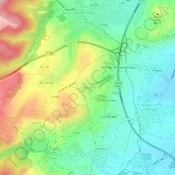Mapa topográfico Rouzat, altitud, relieve