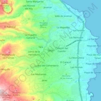 Mapa topográfico Telde, altitud, relieve