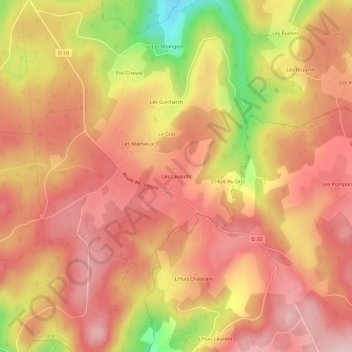 Mapa topográfico Les Lavaults, altitud, relieve