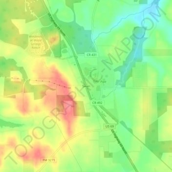 Mapa topográfico Swan, altitud, relieve