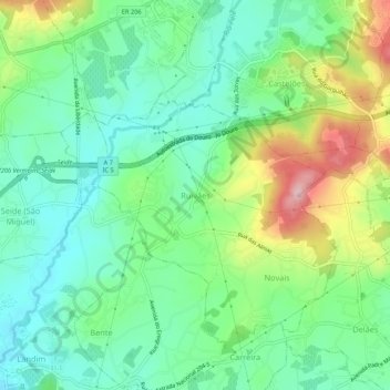 Mapa topográfico Ruivães, altitud, relieve