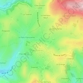 Mapa topográfico Chez Polon, altitud, relieve