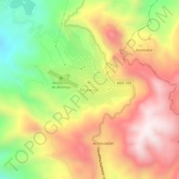 Mapa topográfico Molango, altitud, relieve
