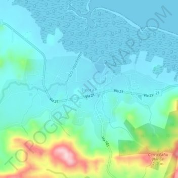 Mapa topográfico Jicaral, altitud, relieve