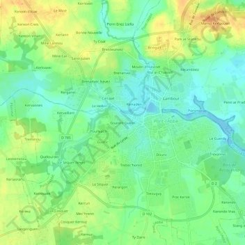 Mapa topográfico Goarem Gueon, altitud, relieve