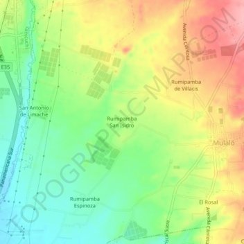 Mapa topográfico Rumipamba San Isidro, altitud, relieve