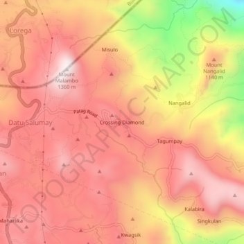 Mapa topográfico Crossing Diamond, altitud, relieve